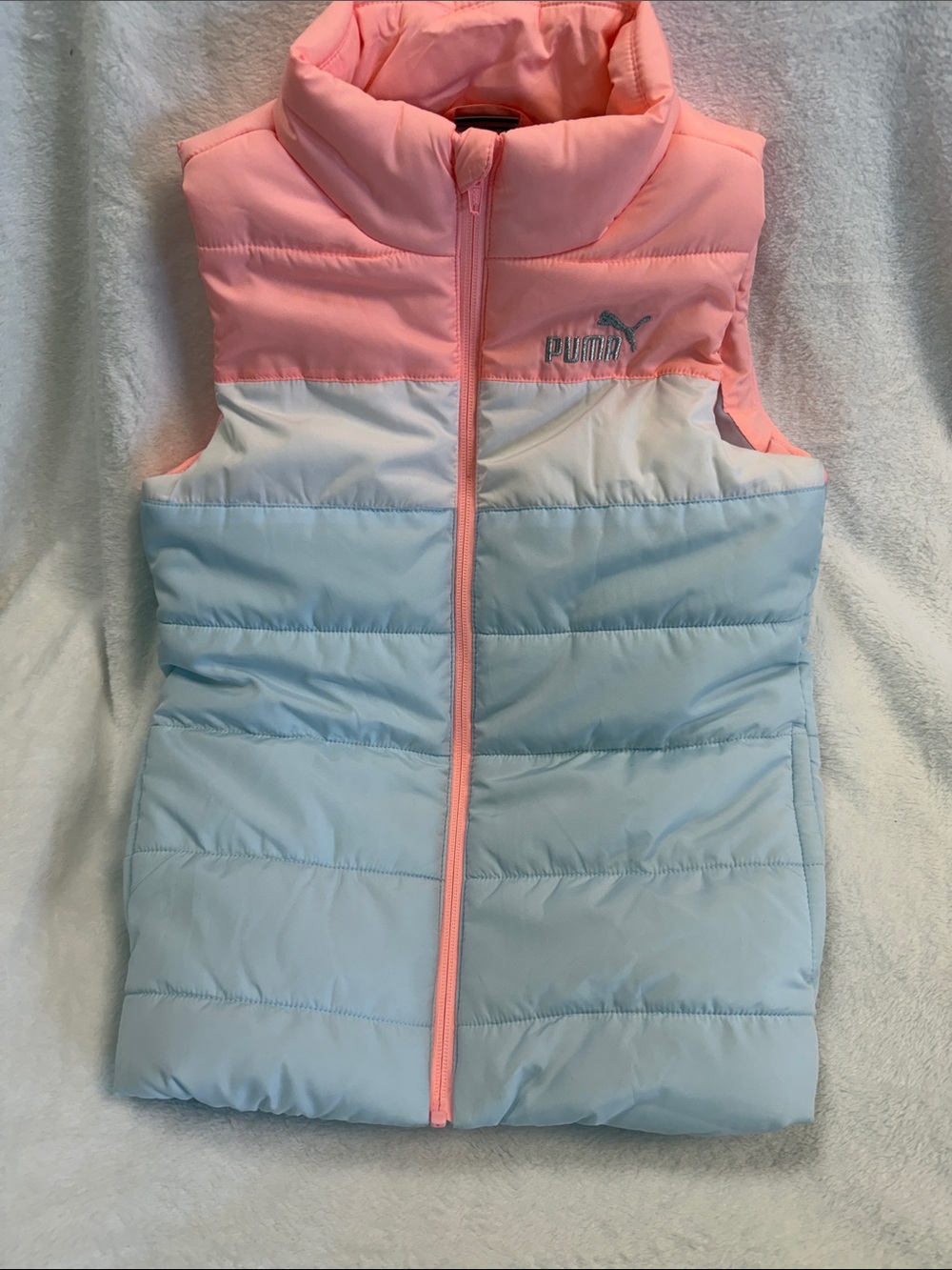 Puma Pink White Light Blue Colorblock Puffer Vest